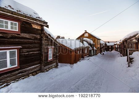 A Beautiful Historic Street Of A Small Norwegian Town Roros