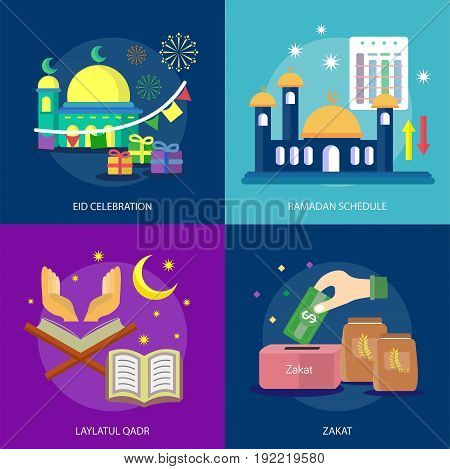 Ramadan and Eid Mubarak Conceptual Design | Set of great flat design illustration concepts for religion, ramadan, islamic and much more.