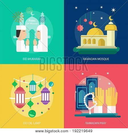 Ramadan and Eid Mubarak Conceptual Design | Set of great flat design illustration concepts for religion, ramadan, islamic and much more.