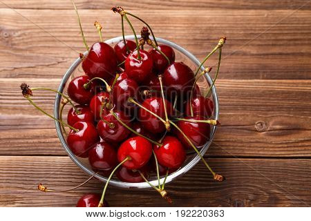 Bowl with fresh red Cherries. Healthy food concept