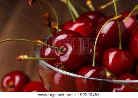 Bowl with fresh red Cherries. Healthy food concept