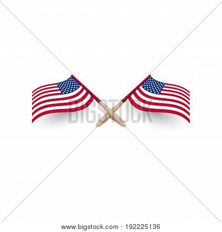 United States of America windy waving flag crossed template with shadow 3d vector illustration eps10 on white background. USA Independence day logo, national symbol