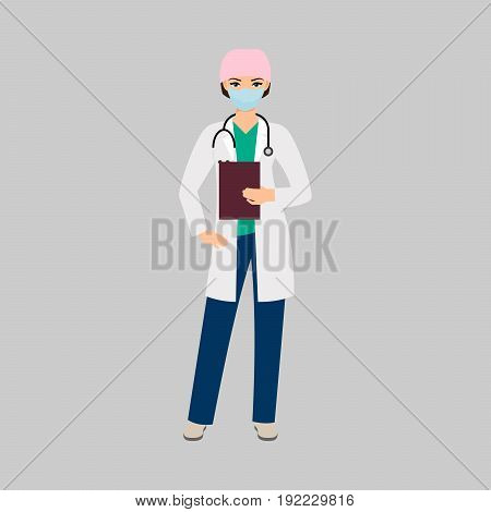 Female character of toxicologist medical specialist isolated vector illustration on grey background