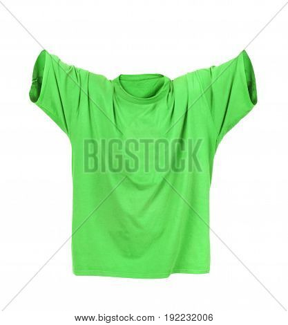 Hollow green T-shirt on a white background