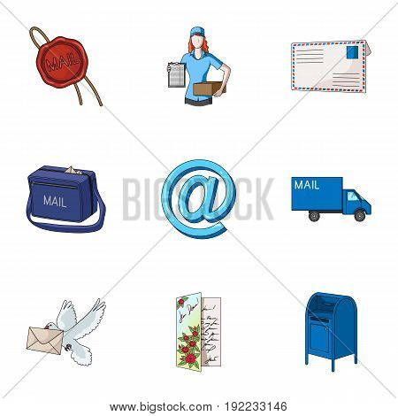 Postman, envelope, mail box and other attributes of postal service.Mail and postman set collection icons in cartoon style vector symbol stock illustration .
