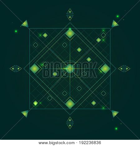 Alchemy Geometry Symbol Thin Line Mystic or Hipster Sign Element on a Green Background. Vector illustration