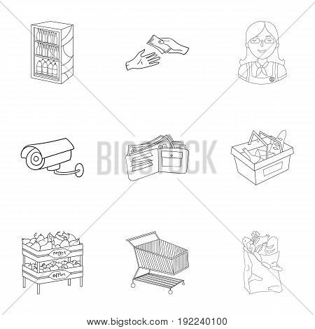 Supermarket, shopping in the store. A selection of pictures on the topic of shopping.Supermarket icon in set collection on outline style vector symbol stock web illustration.