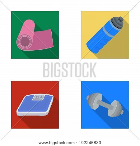 A dumbbell, a rug and other equipment for training.Gym and workout set collection icons in flat style vector symbol stock illustration .