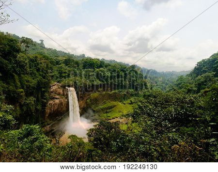 Panorama of main cascade of Ekom waterfall at Nkam river Cameroon