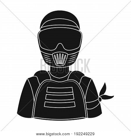 A player in paintball.Paintball single icon in black style vector symbol stock illustration .