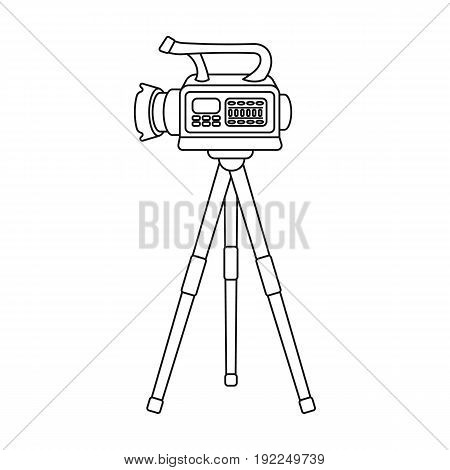Movie camera on a tripod. Making a movie single icon in outline style vector symbol stock illustration .