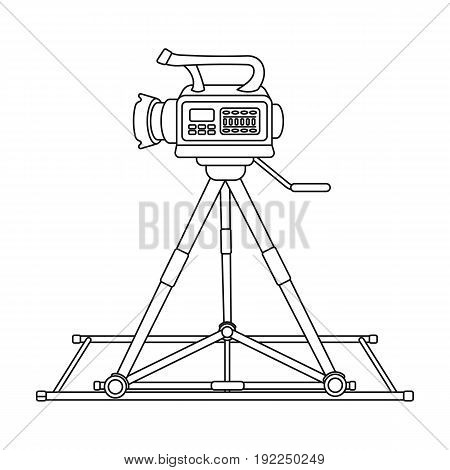 Camera moving on rails.Making movie single icon in outline style vector symbol stock illustration .