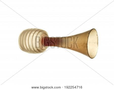 Old children's toy hooter from a children's bicycle isolated on white background.