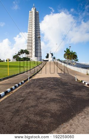 Havana Cuba - January 22 2017: Jose Marti monument on Revolution square. It is 109 m high and is one of the tallest buildings in Cuba.