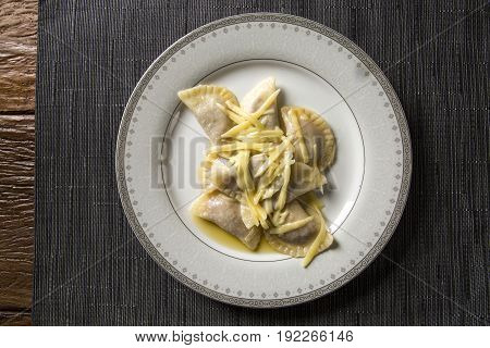 Vareniks with cheese are Ukrainian foods. Gourmet food.