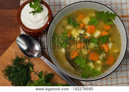 Healthy pickled cucumber soup with other vegetables