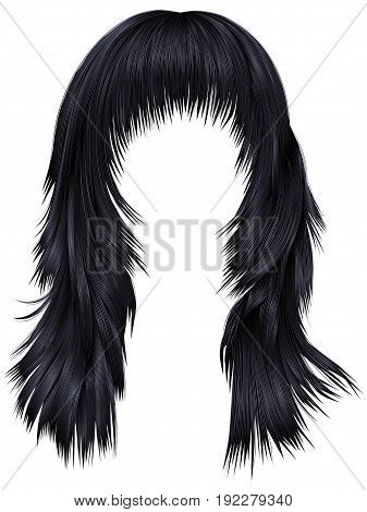 trendy woman long hairs brunette black  colors .  beauty fashion .  realistic 3d