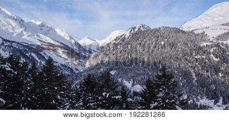 Val Blenio. View Of The Mountains Towards The Lucamagno