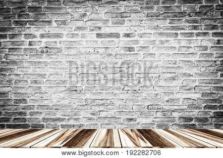 wood wall and wood floor interior and old room with brick wall vintage background