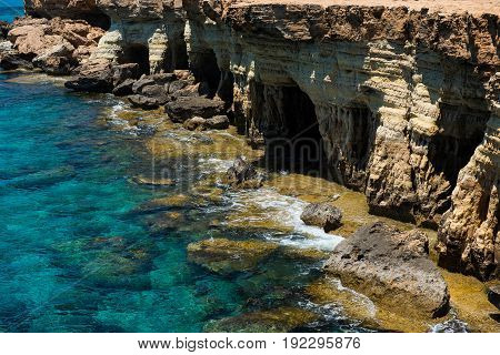 Sea Caves Near Ayia Napa, Mediterranean Sea Coast, Cyprus