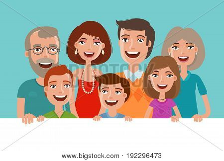 Happy cheerful family, banner. People, children and parents concept. Vector illustration