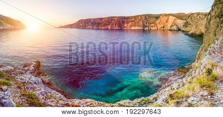 Mediterranean bay at sunset in Assos, Kefalonia - Greece