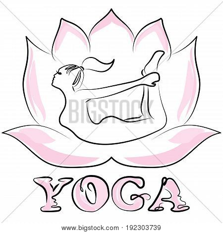 Young flexible woman practicing yoga. Lotus flower. You can use it as a logo for group sessions for a yoga studio or class of meditation. Vector Image