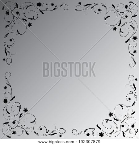 The black floral ornament on the black-white gradient background. Angular vignette.
