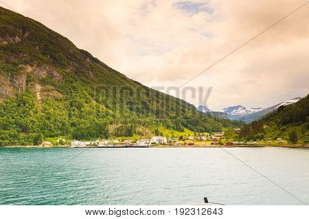 Mountains Landscape And Fjord In Norway
