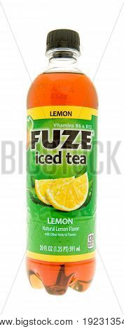 Winneconne WI -11 June 2017: A bottle of Fuze iced tea in lemon flavor on an isolated background