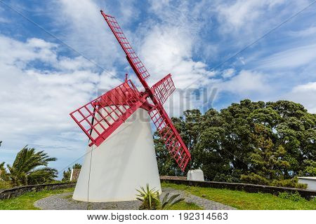 Pico Vermelho Windmill On The Coast Of Sao Miguel Island