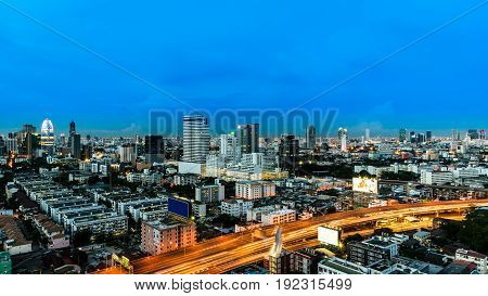 Cityscape And Light Of Night Road In Long Exposure