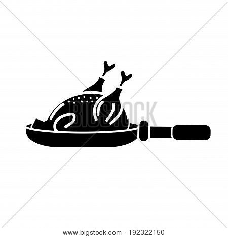 contour delicious chicken inside skillet pan vector illustration