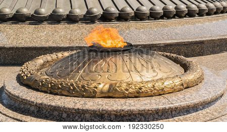 Astana. June 12, 2017. Kazakhstan. The Sculpture At The Eternal Flame. Homeland Mother Memorial.