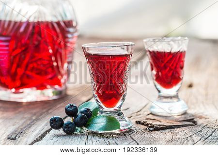 Clouseup Of Liqueur Made Of Chokeberries And Alcohol