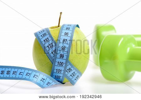 Tape For Measurement Tied Around Fresh Juicy Apple
