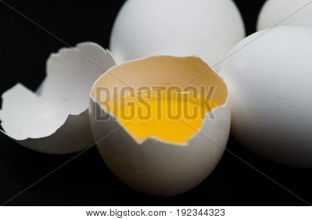 fresh eggs with yellow yalk on the black background