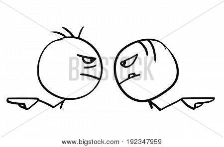 Cartoon vector of two angry man pointing their hands in opposite different directions