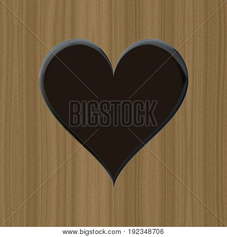 Dark black 3d flat heart illustrationm wooden background