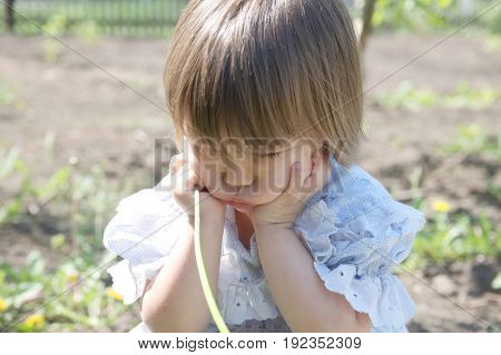 Sulky girl with sweet cheeks offended about child problems