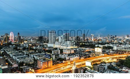Cityscape And Light Of Night Road In Long Exposure