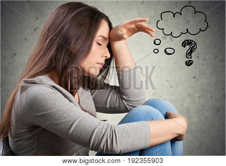 Young tired woman young adult background view beautiful