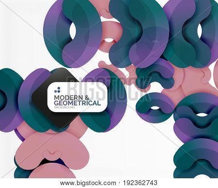Abstract color geometric round shapes on white - elements with shadow, colorful composition