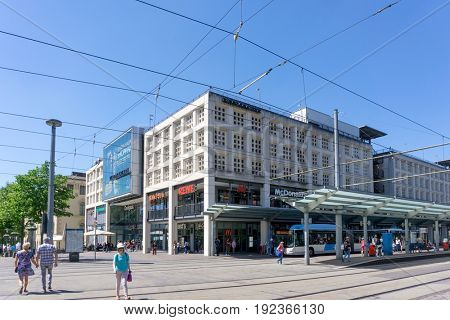 SAARBRUCKEN, GERMANY - May 26, 2017: street view of Saarbrucken, is the capital and largest city of the state of Saarland. May 26, 2017 in Saarbrucken, Germany