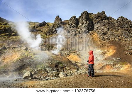 Boiling water and mud in the Reykjadalur valley in South Iceland