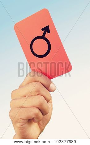 Red Card with the male symbol on it