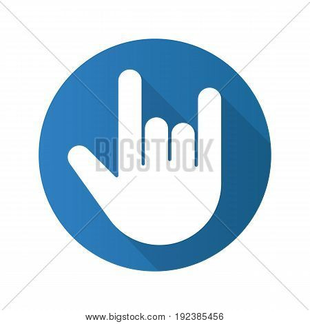Heavy metal gesture. Flat design long shadow glyph icon. Devil horn and cool hand gesture. Vector silhouette illustration