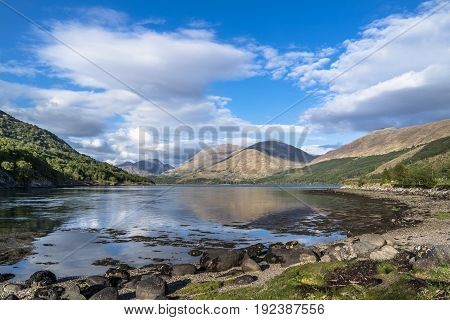Shores of Loch Creran by the Loch Creran bridge, Argyll, Scotland