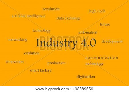 Illustration of Industry 4.0 orange background with gray words