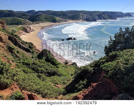 Bird's eye view of panoramic ocean and beach line